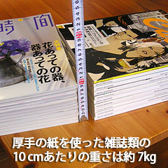 厚手のコート紙を使った雑誌の10cmあたりの重さは約7kg